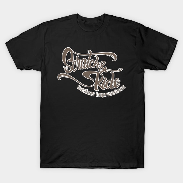 Scratch & Ride Brand (Medium Brown Logo) T-Shirt by Scratch&Ride